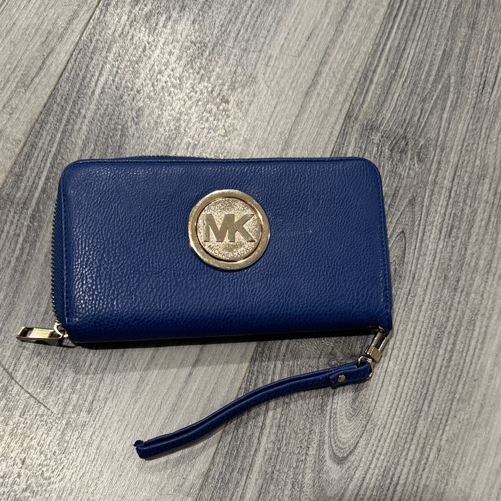 Michael Kors Royal Blue Wristlet with Gold Logo